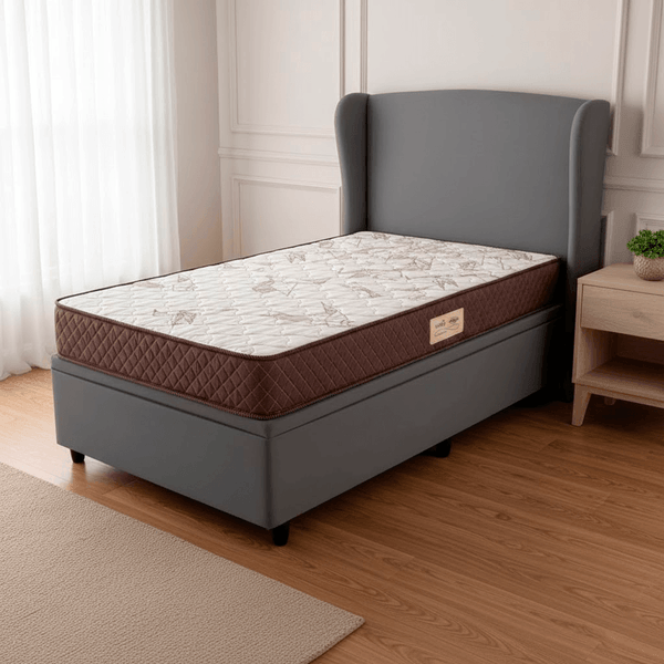Conjunto Box Baú Solteiro Prince Colchão Ecoflex Ecoline 61x88x188| Cinza/Floral