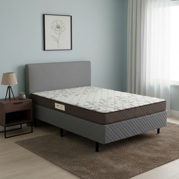 Conjunto Box Casal Ecoflex Ecoline D23 138 x 188 cm Conforto e Qualidade | Cinza/Floral