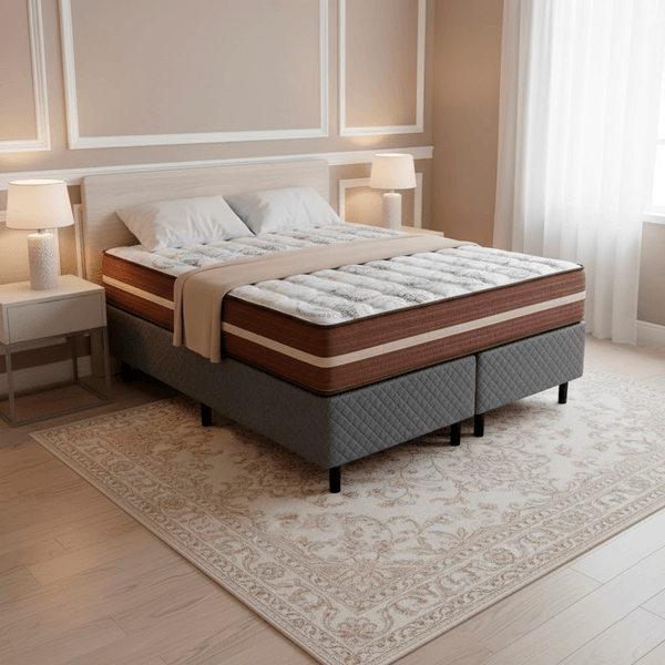Conjunto Box Casal Ecoflex King Size 68x193x203cm| Cinza/Marrom