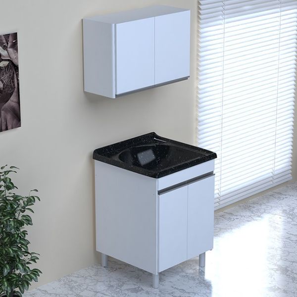Kit Lavanderia Com Tanque e Aéreo 2 Portas Semi Montado Amélia Rorato 57,5cm | Branco/Preto