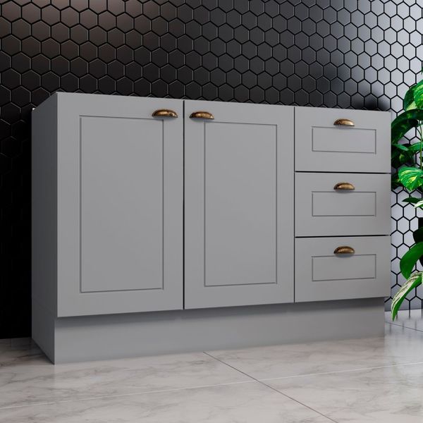 Balcão de Cozinha Henn Americana Clássico 2 Portas Sem Tampo 120cm | Cinza