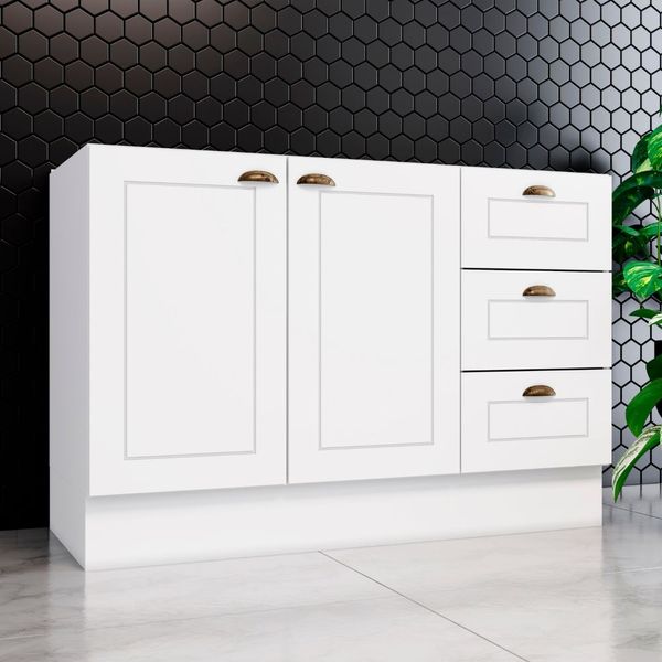 Balcão de Cozinha Henn Americana Clássico 2 Portas Sem Tampo 120cm | Branco