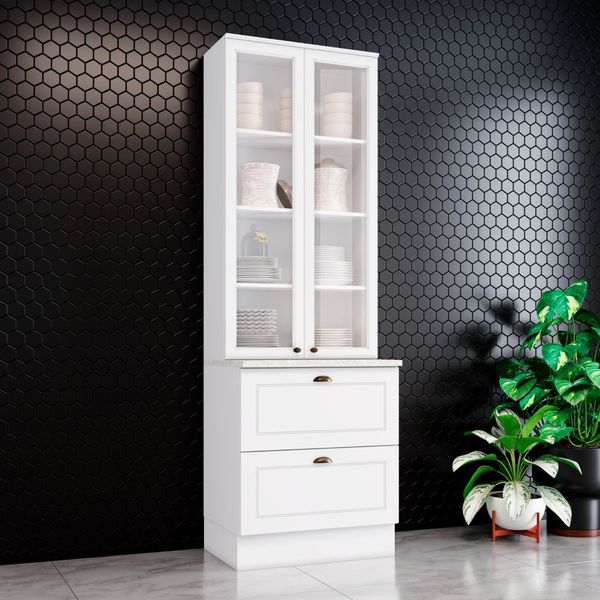 Cristaleira 2 Portas de Vidro 2 Gavetas Americana Henn | Branco