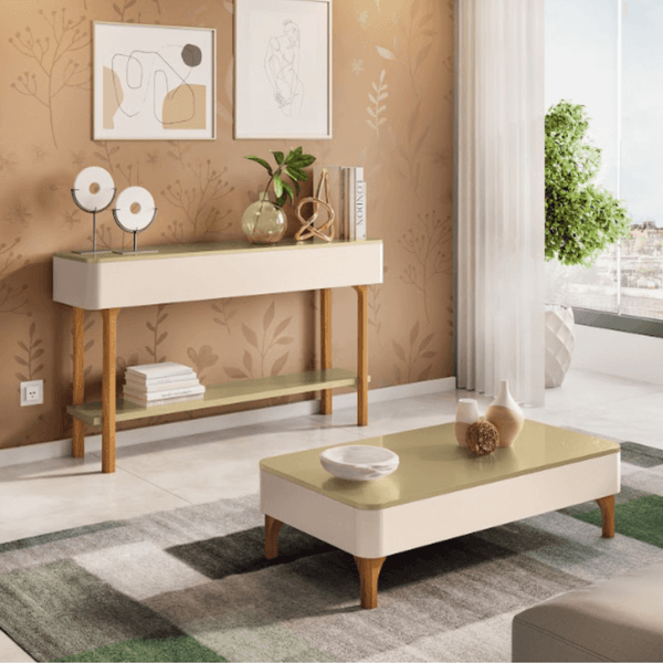 Conjunto Aparador Fiero e Mesa de Centro Liz HB Móveis | Off White/Champanhe
