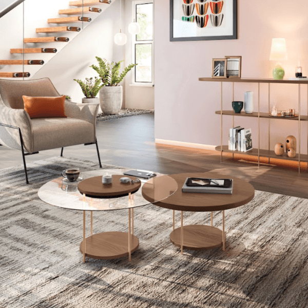 Conjunto Mesa de Centro Sky e Mesa de Centro com Tampo de Vidro HB Móveis | Castanha