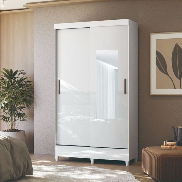 Guarda-Roupa Santos Andirá Fit 2 Portas de Correr com Espelho e 2 Gavetas Guarda Roupa Santos Andira Fit 2 Portas 2 Gavetas Com Espelho | Branco (S/V)