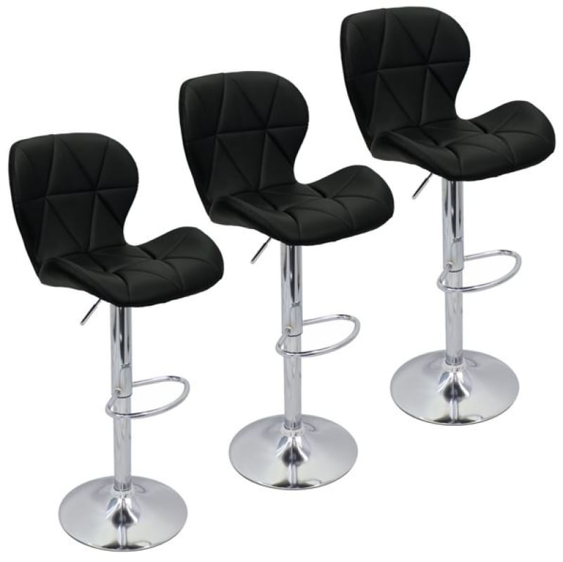 Kit 3 Banquetas Slim Regulagem Altura Cromado Cor Preto