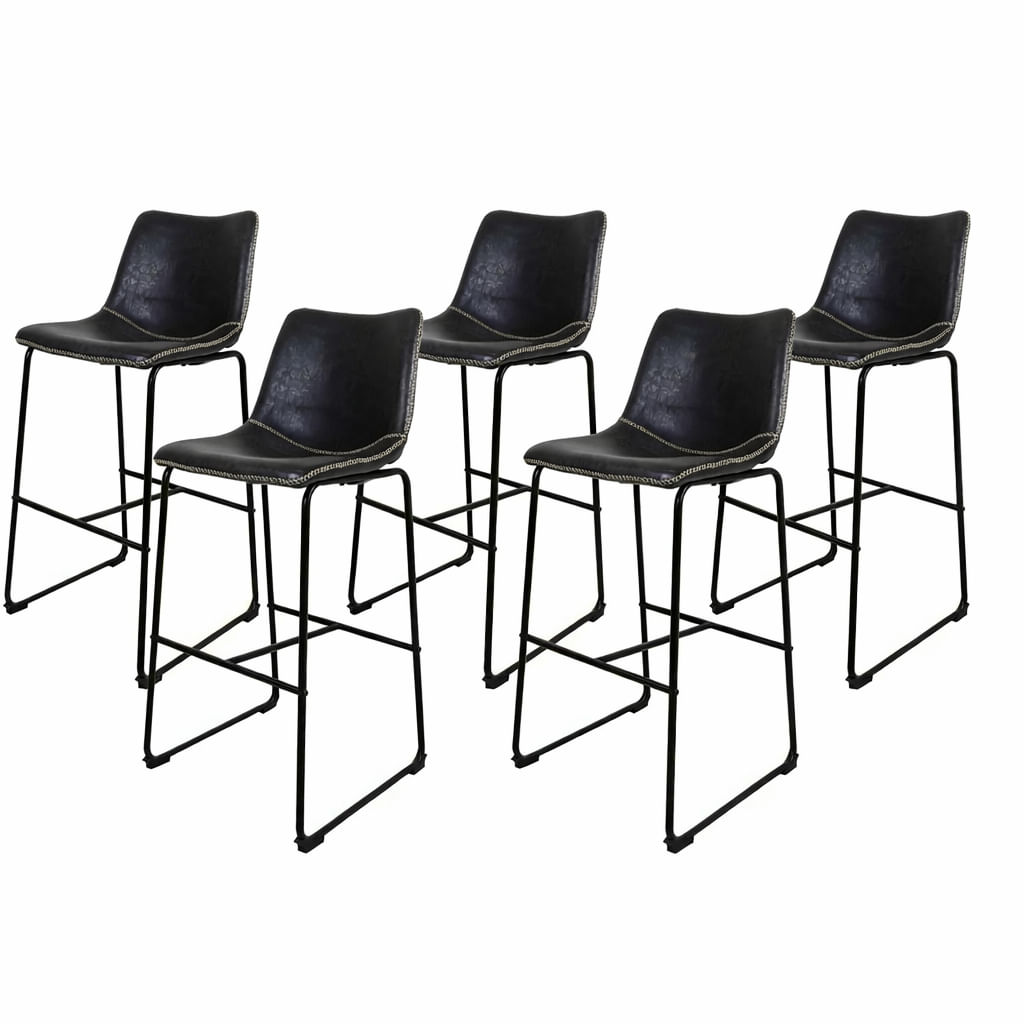 Kit 5 Banquetas Munich Estofadas Pretas com Encosto