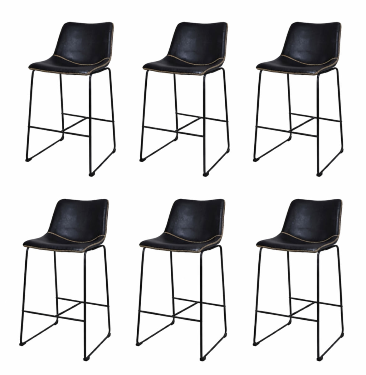 Kit 6 Banquetas Munich Estofadas Pretas com Encosto