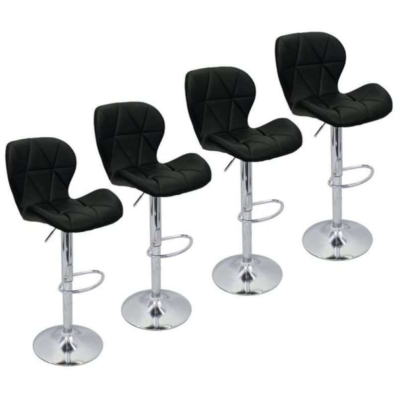 Kit 4 Banquetas Slim Regulagem Altura Cromado Cor Preto