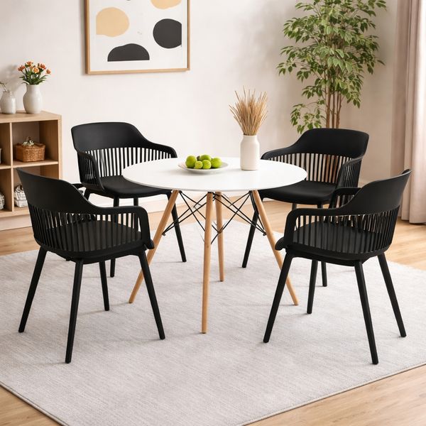 Mesa de Jantar Eiffel 120cm Branco +4 Cadeiras Marcela Preta