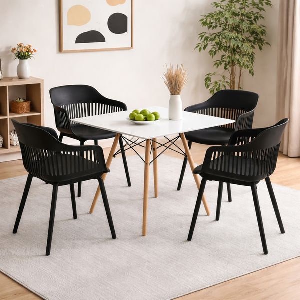 Mesa de Jantar Quadrada 90cm Branco+4 Cadeiras Marcela Preto