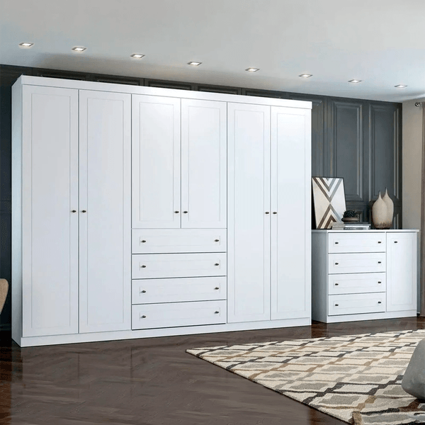 Guarda Roupa e Cômoda Henn Americano 2 Peças 7 Portas 8 Gavetas