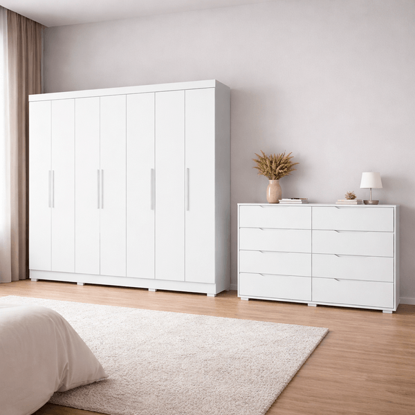 Guarda Roupa e Cômoda Moval Diplomata 2 Peças 8 Portas 8 Gavetas | Branco