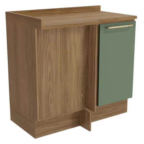 Balcão de Canto 98 cm 1 Porta com Tampo Kappesberg Botanic | Nogueira Fosco/Verde Oliva