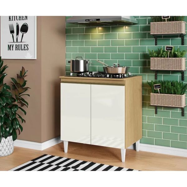 Balcão de Cozinha Cooktop 80 cm 2 Portas Aramóveis Kelly | Atacama/Off White