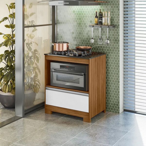 Balcão de Cozinha 75 cm 1 Porta 1 Gaveta com Tampo Notável 3110 | Freijo/Branco