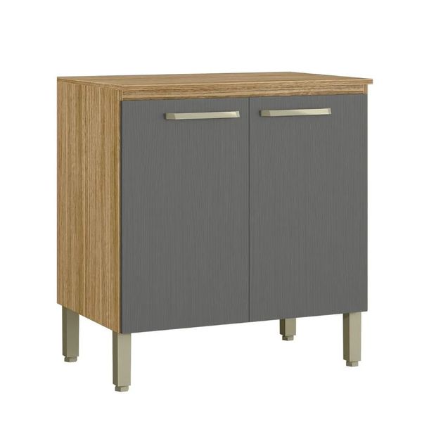 Balcão de Cozinha 80 cm 2 Portas com Tampo Kit's Paraná Ametista | Freijo/Gris