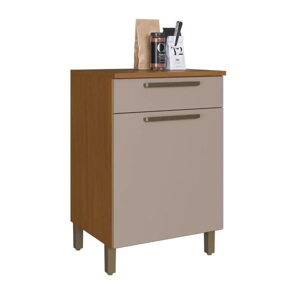 Balcão de Cozinha 60 cm 1 Porta 1 Gaveta com Tampo Indekes Imperial | Freijo/Camurça