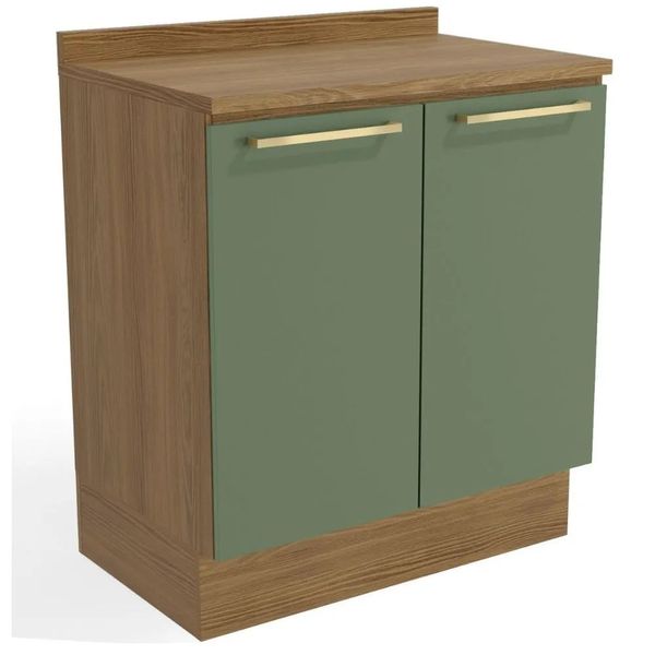 Balcão de Cozinha 80 cm 2 Portas Com Tampo Kappesberg Botanic | Nogueira Fosco/Verde Oliva (S/V)