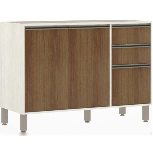 Balcão de Cozinha 120 cm 2 Portas 3 Gavetas sem Tampo Luciane Línea | Patina / Avela