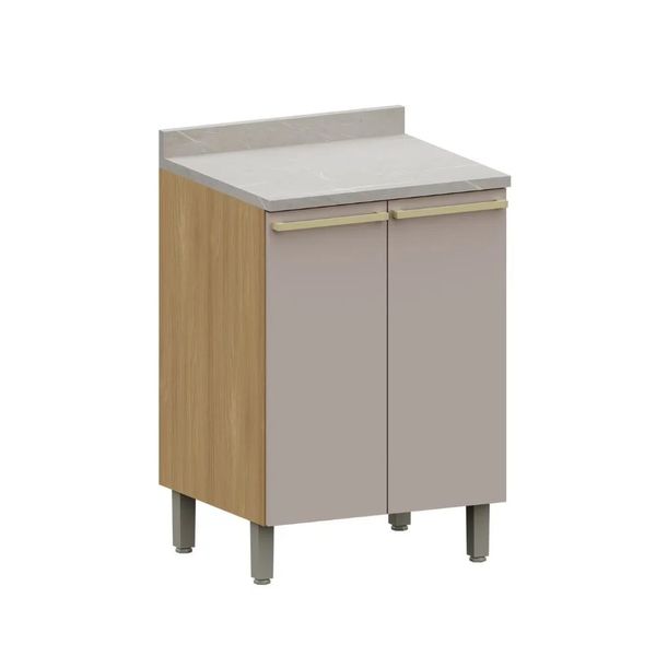 Balcão de Cozinha 60 cm 2 Portas Com Tampo Luciane Classic | Freijo/Cinamomo