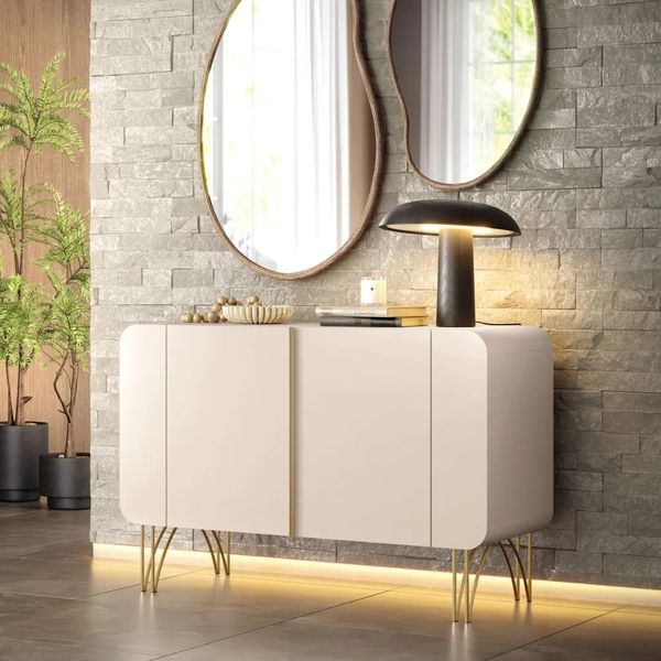 Balcão Buffet 110 cm 2 Portas com Tampo HB Móveis Benvenuto | Off White