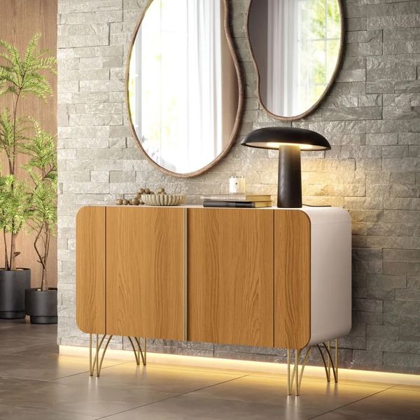 Balcão Buffet 110 cm 2 Portas com Tampo HB Móveis Benvenuto | Off White/Cinamomo