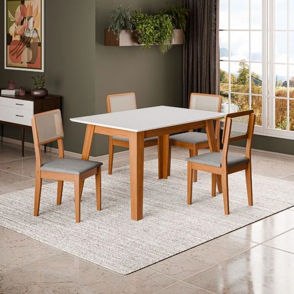 Conjunto Mesa de Jantar 78cm x 90cm 4 Cadeiras Dobue | Cinamomo/Branco Off Grafite (S/V)