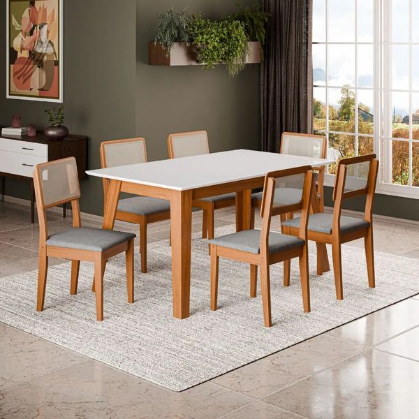 Conjunto Mesa de Jantar 78cm x 160cm 6 Cadeiras Dobue | Cinamomo/Branco Off Grafite (S/V)