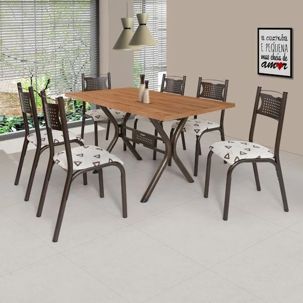 Conjunto Mesa de Jantar 74cm x 59cm 6 Cadeiras Ciplafe | Bronze/Amendoa (S/V)