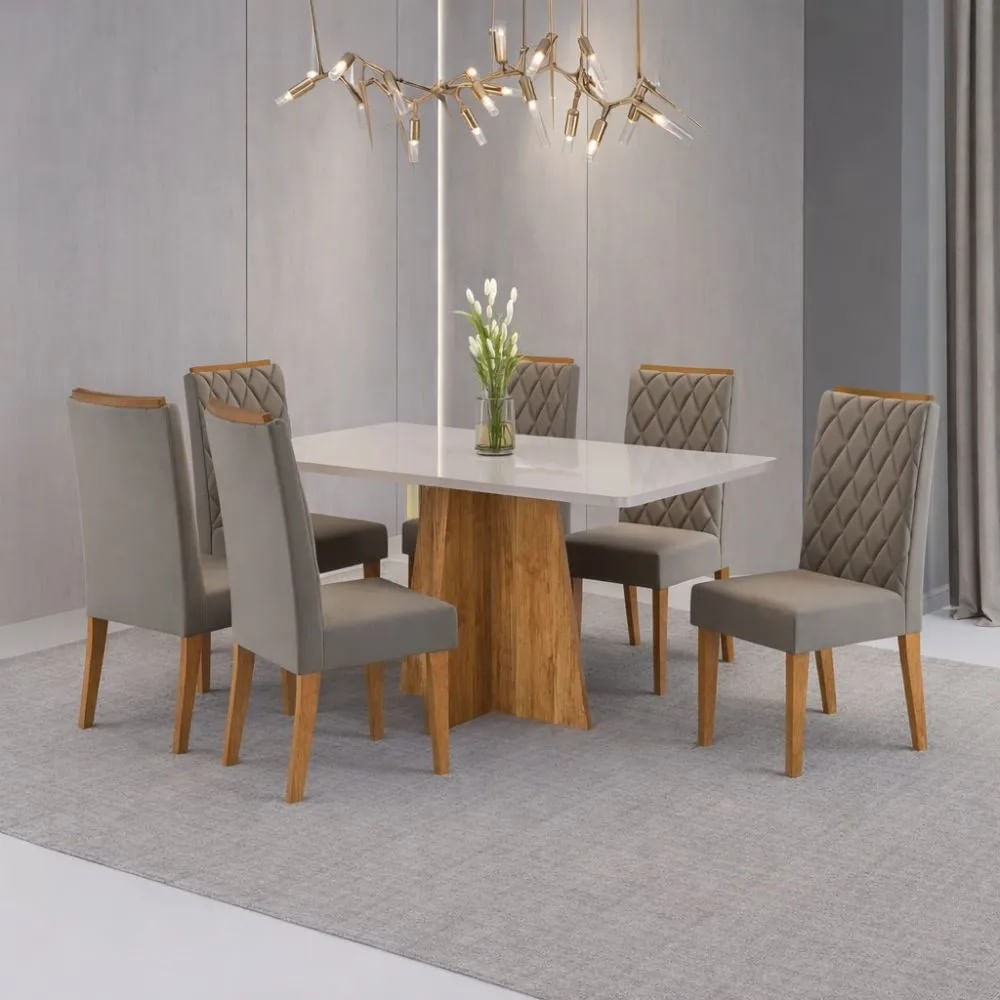 Conjunto Mesa de Jantar 77,8cm x 80cm 6 Cadeiras Viero Moveis
