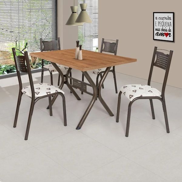 Conjunto Mesa de Jantar 74cm x 75cm 4 Cadeiras Ciplafe | Bronze/Amendoa