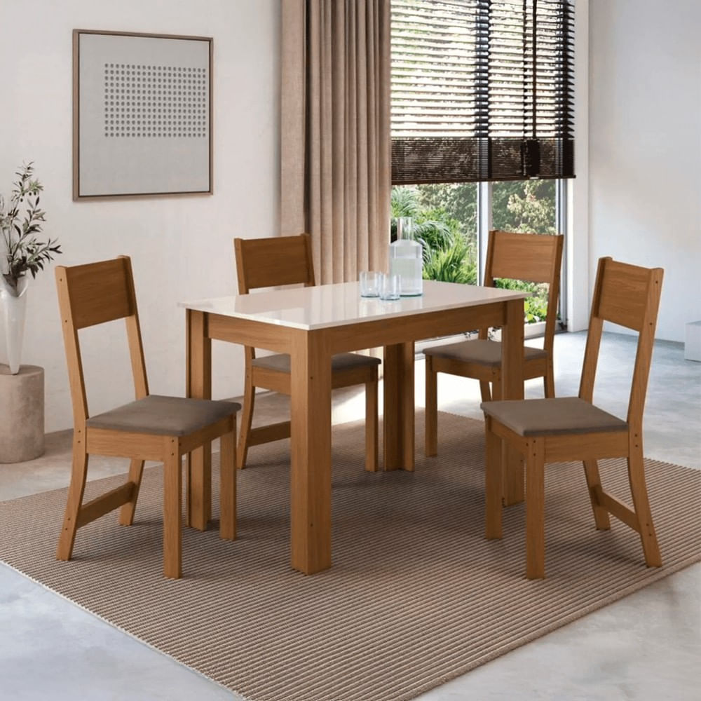 Conjunto Mesa de Jantar 76cm x 108cm 4 Cadeiras Indekes
