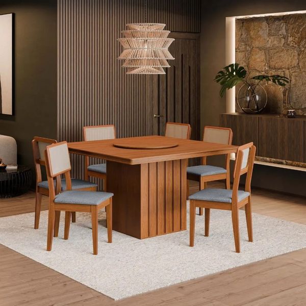 Conjunto Mesa de Jantar 78cm x 136cm 6 Cadeiras Dobue | Cinamomo/Grafite (S/V)