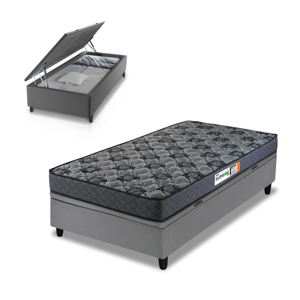 Conjunto Base Box Baú Solteiro Prince com Colchão Supremo Hellen D33 88x188 | Cinza
