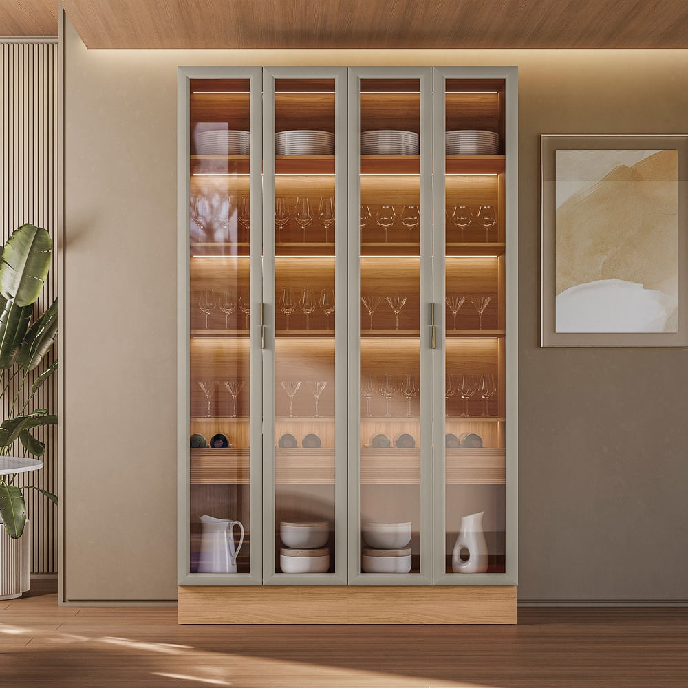 Cristaleira Dupla Allure Linea Brasil 4 Portas Com Rodapé e LED 100% MDF 140cm