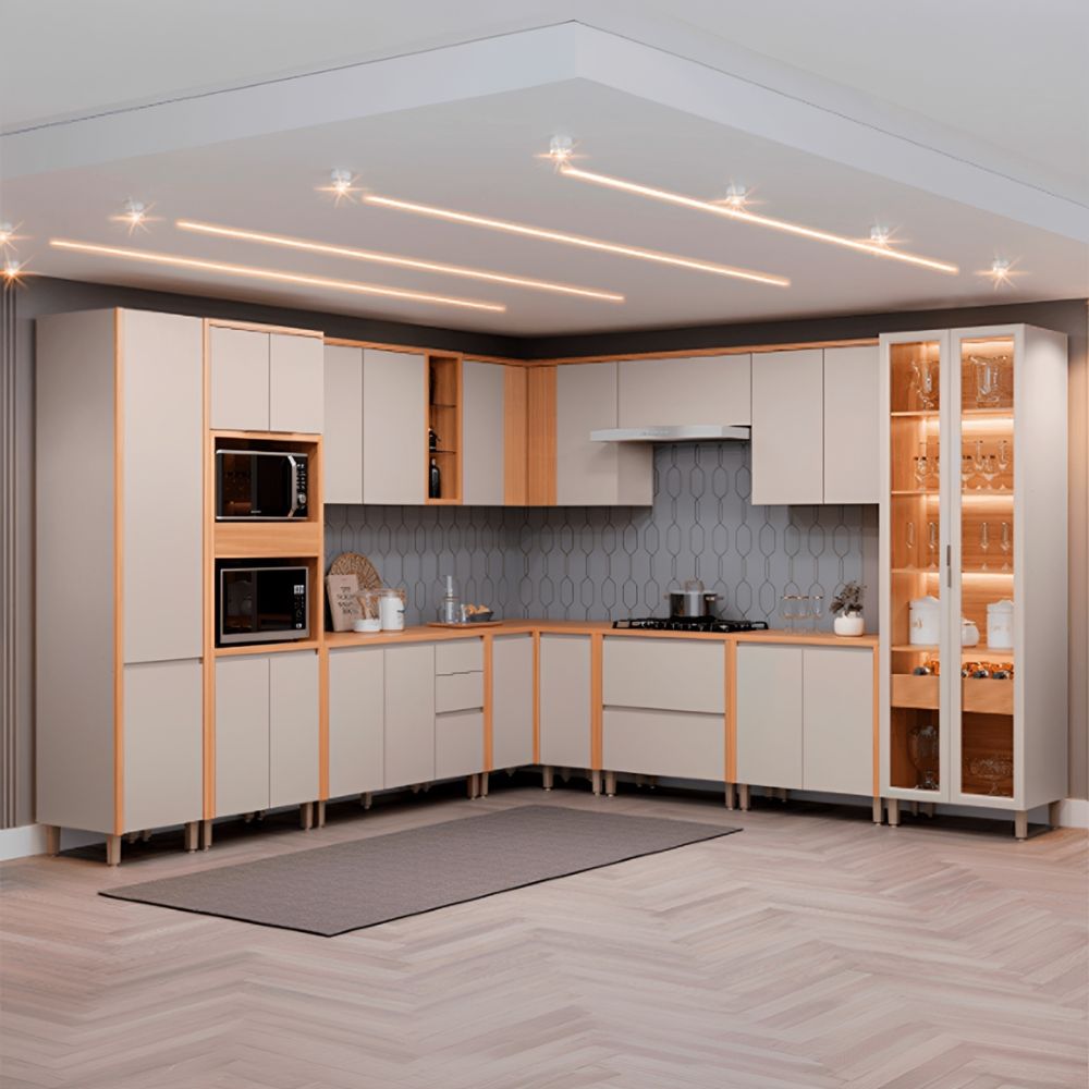 Cozinha Modulada de Canto Allure Linea Brasil 14 Peças 21 Portas 3 Gavetas com Tampo