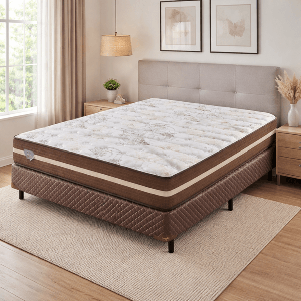 Conjunto Base Box Casal com Colchão High Quality Ecoflex 138x188x72 | Marrom