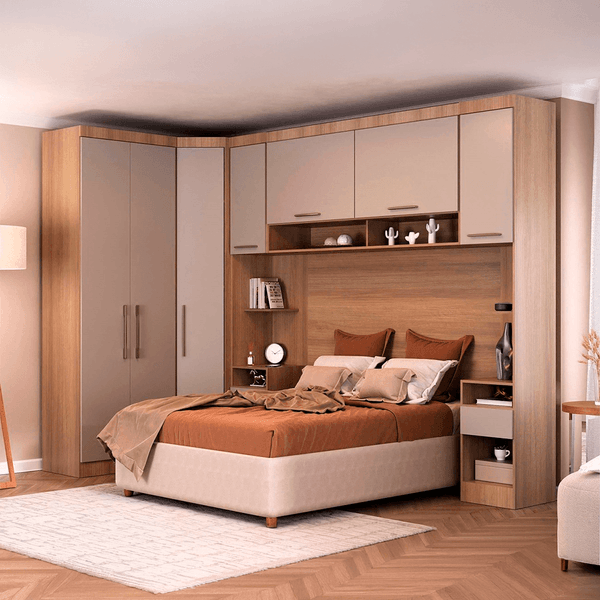 Conjunto Quarto Queen 6 Peças 7 Portas 2 Gavetas Paris Eucamóveis | Avela/Cinammon