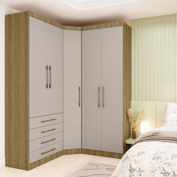 Conjunto Guarda Roupa Modulado Canto 3 Peças 5 Portas 4 Gavetas Paris Eucamóveis | Avela/Cinammon