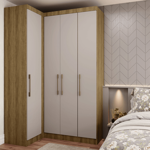 Conjunto Guarda Roupa Modulado Canto 2 Peças 4 Portas 2 Gavetas Paris Eucamóveis | Avela/Cinammon
