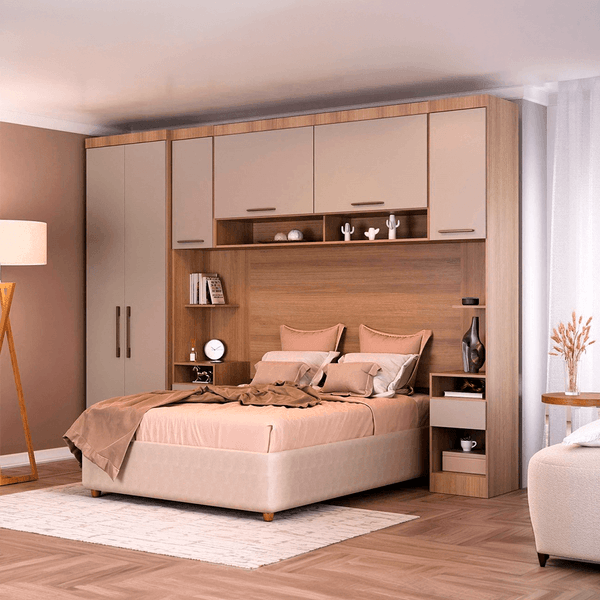 Conjunto Quarto Queen 5 Peças 6 Portas 2 Gavetas Paris Eucamóveis | Avela/Cinammon