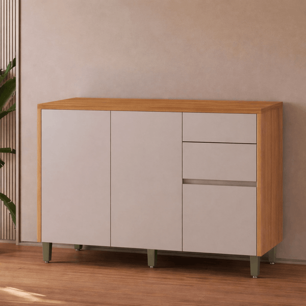 Balcão de Cozinha 2 Portas 3 Gaves com Tampo 120cm Allure Linea Brasil | Jequitiba/Gris Fosco