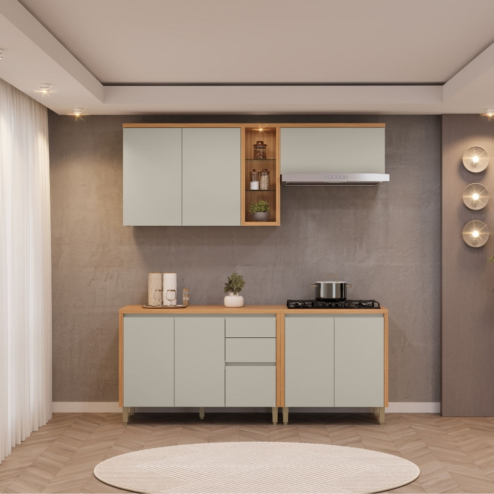 Cozinha Modulada Allure Linea Brasil 4 Peças MDF Aéreo com LED e Balcões A02M2
