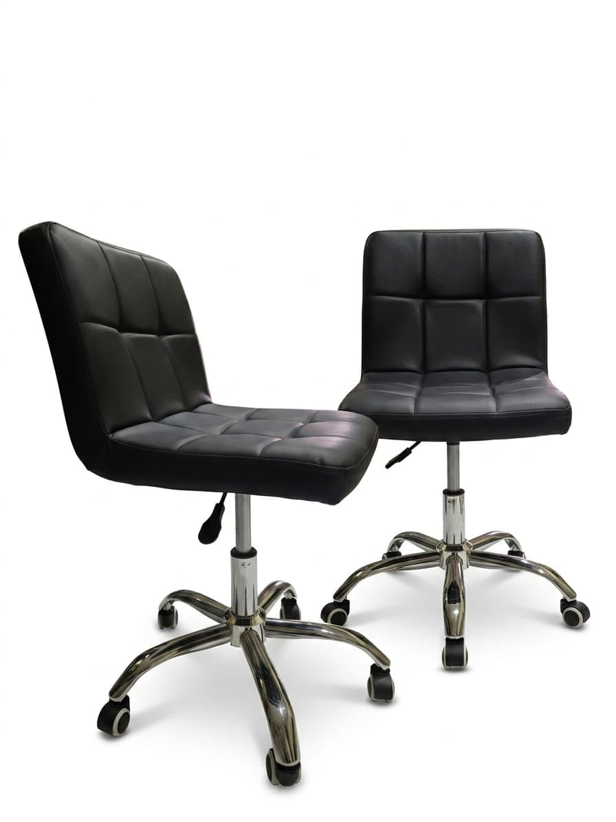 Kit 2 Cadeiras Office Giratória Almofadada Cromada Preta