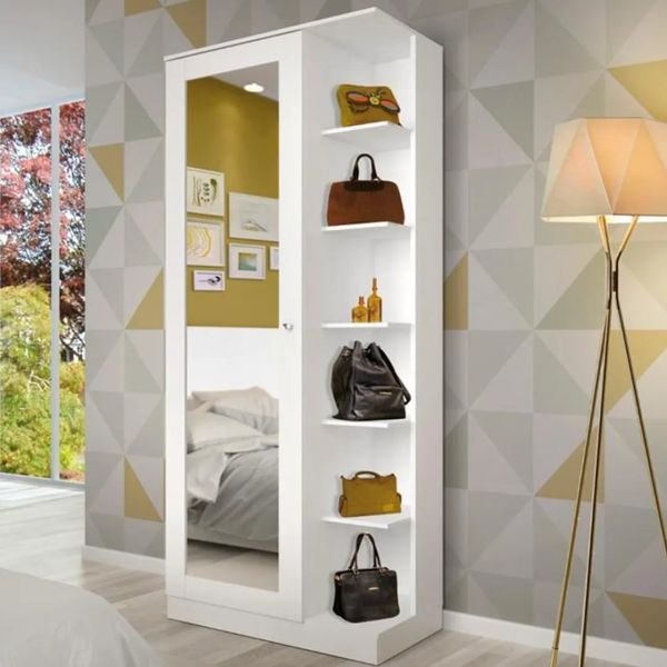 Armário Multiuso Lavanderia 179cm 1 Porta 11 Prateleiras Henn Duetto | Branco