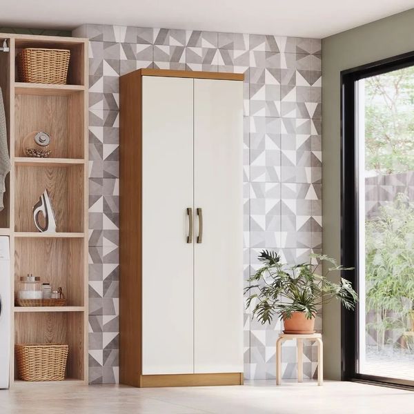 Armário Multiuso Lavanderia 183cm 2 Portas 6 Prateleiras Henn Margarida | Cinamomo/Off White