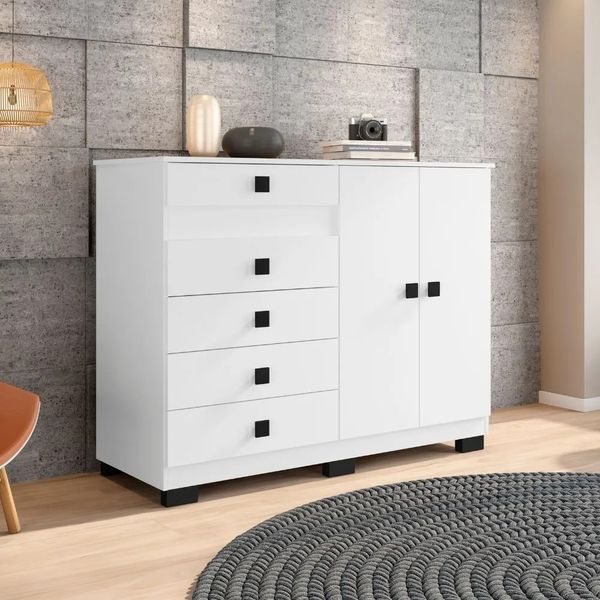 Cômoda 2 Portas 5 Gavetas Araplac | Branco