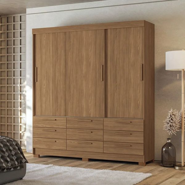 Guarda-Roupa Casal 3 Portas 9 Gavetas Estilo MM Dante | Jatoba